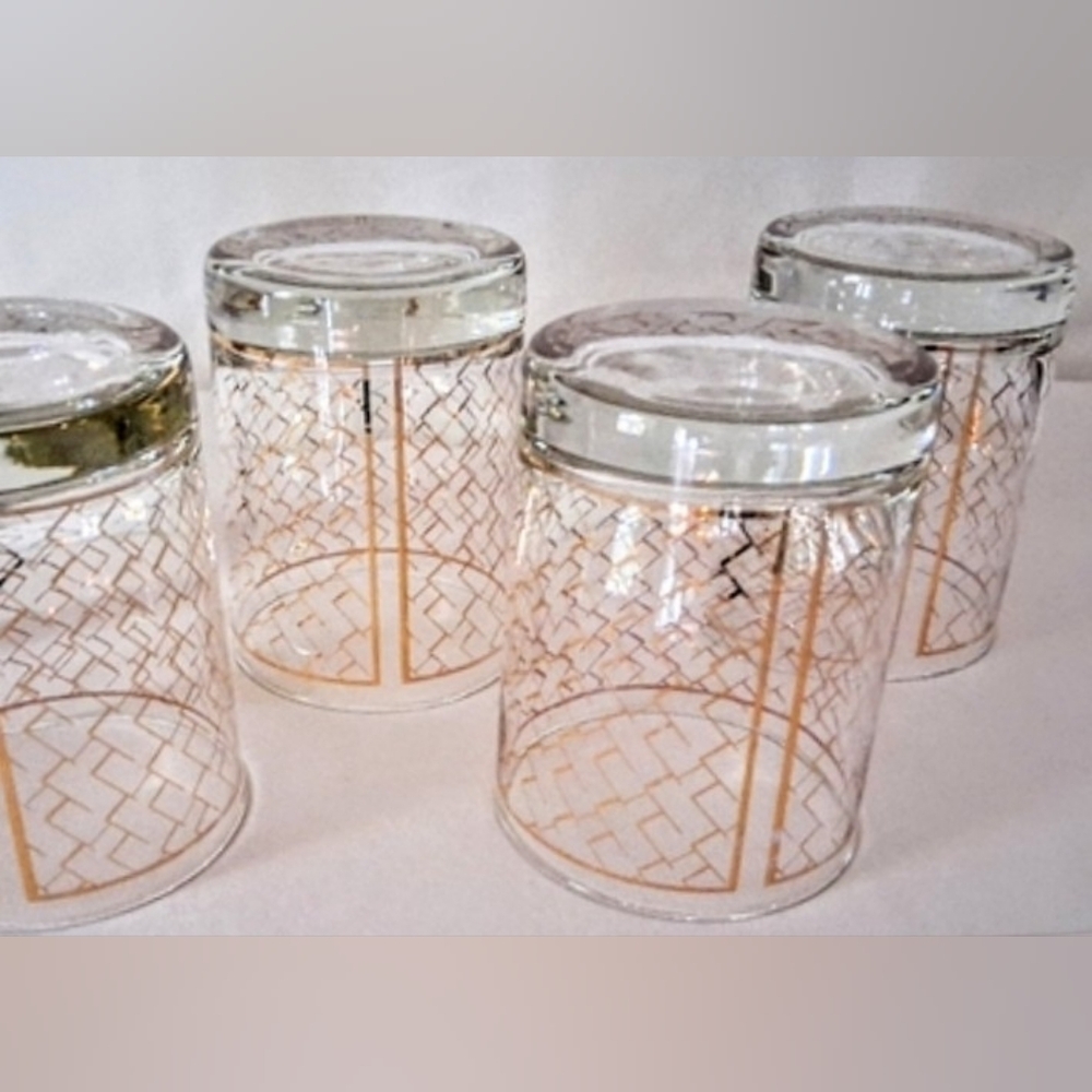 MCM Rocks Glasses 22k Gold Pattern - Culvers - Set of 4 - Excellent Condition